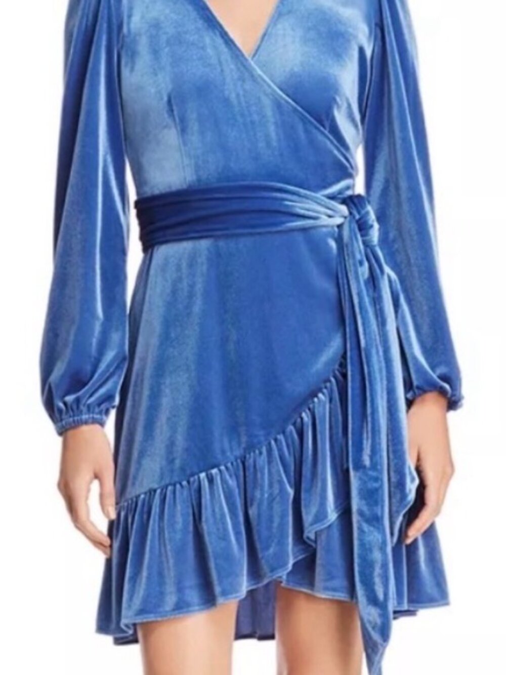 Rebecca Minkoff Velvet Wrap Dress Blue Women’s sz 4 Ruffled Holiday Party Dress